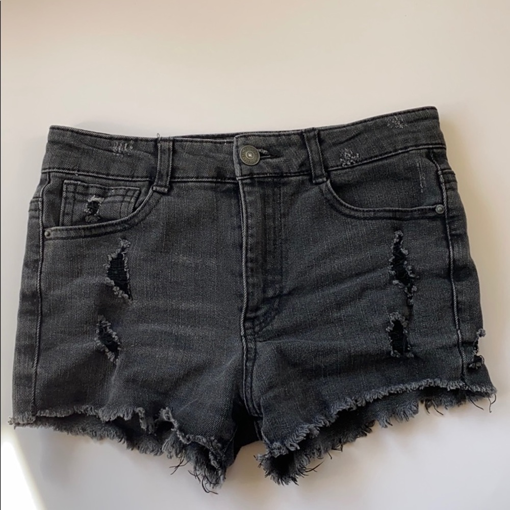 black jean ripped shorts girls
